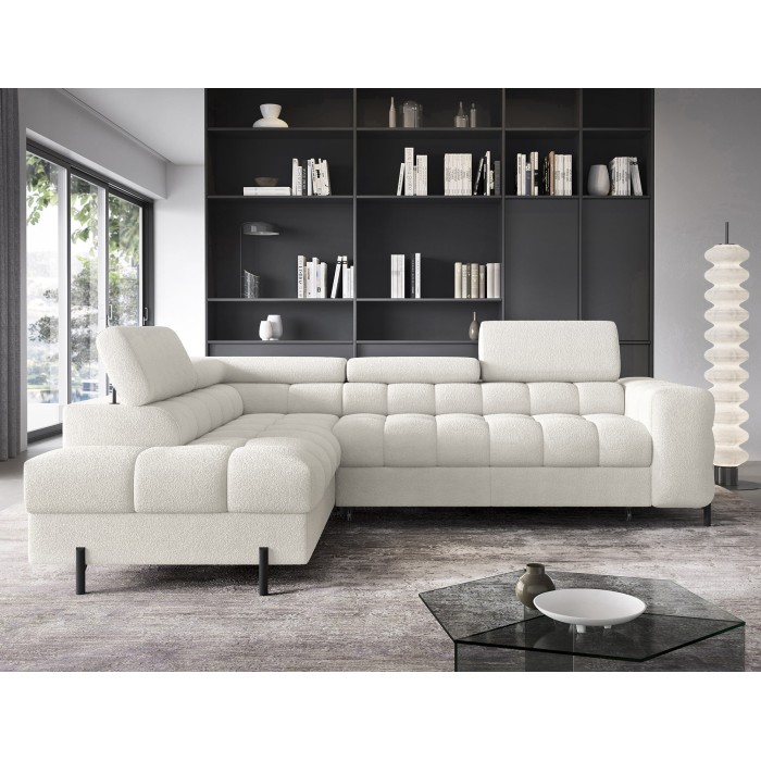 Canapé d'angle gauche convertible Blanc alpin 5 places FERRUM avec couchage 276x93x200cm 