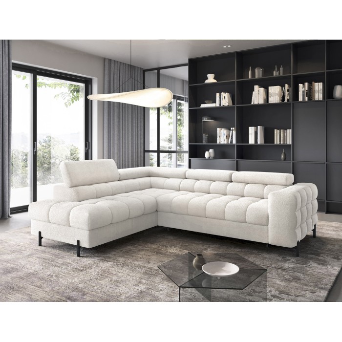 Canapé d'angle gauche convertible Blanc alpin 5 places FERRUM avec couchage 276x93x200cm 