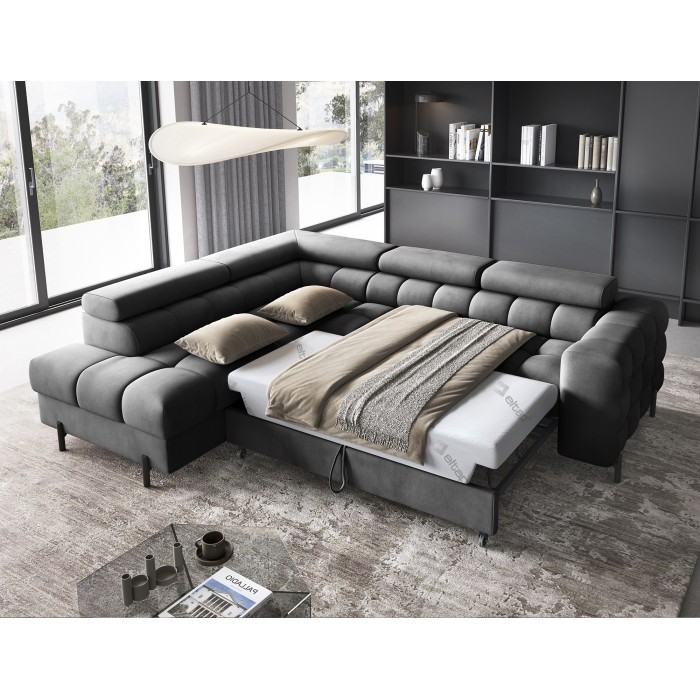Canapé FERRUM Gris foncé convertible 5 places angle gauche assise confort 276x93x200cm 
