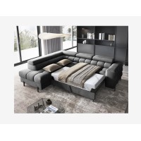 Canapé FERRUM Gris foncé convertible 5 places angle gauche assise confort 276x93x200cm 