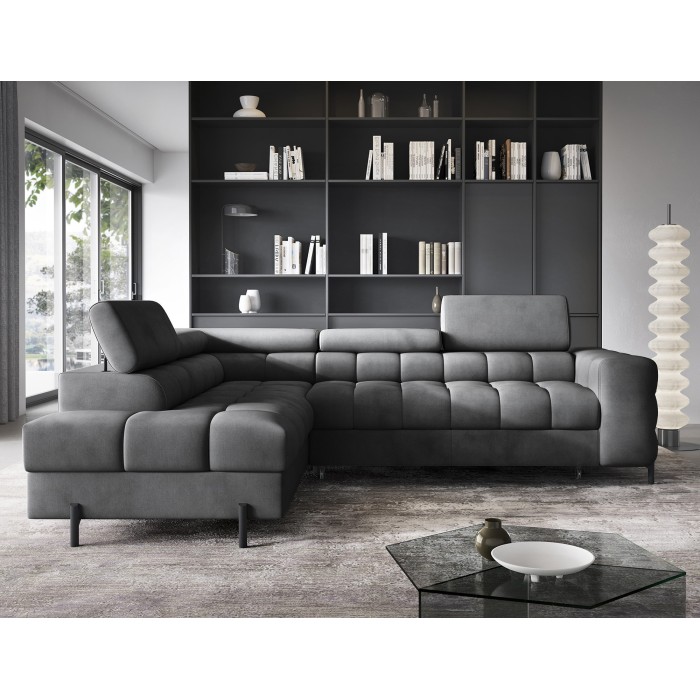 Canapé FERRUM Gris foncé convertible 5 places angle gauche assise confort 276x93x200cm 