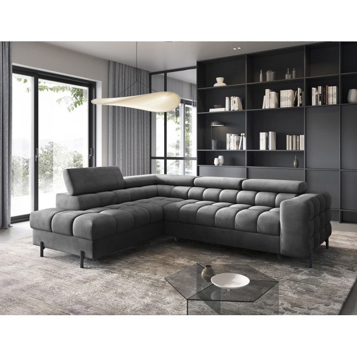 Canapé FERRUM Gris foncé convertible 5 places angle gauche assise confort 276x93x200cm 