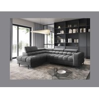 Canapé FERRUM Gris foncé convertible 5 places angle gauche assise confort 276x93x200cm 