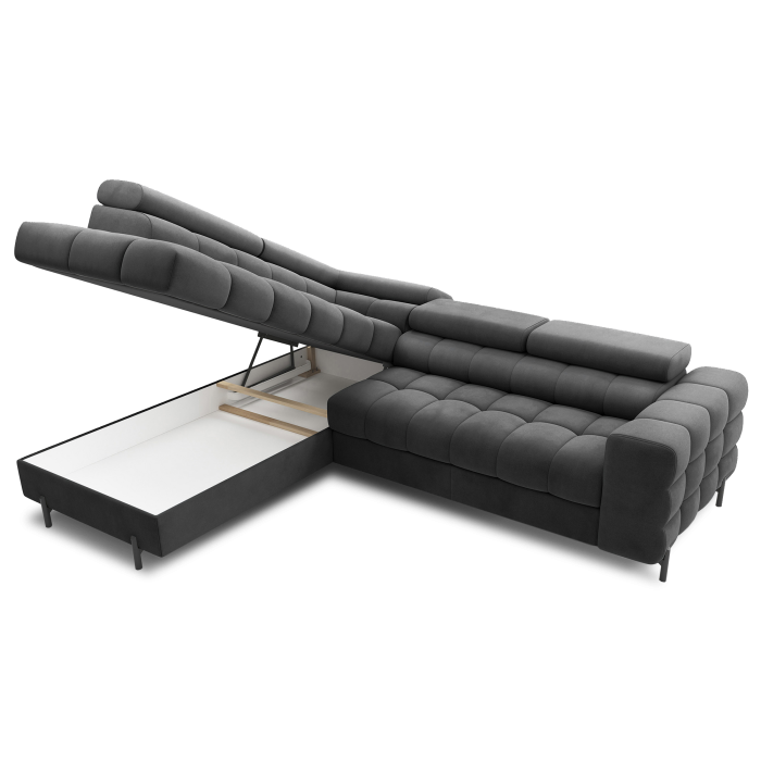 Canapé FERRUM Gris foncé convertible 5 places angle gauche assise confort 276x93x200cm 