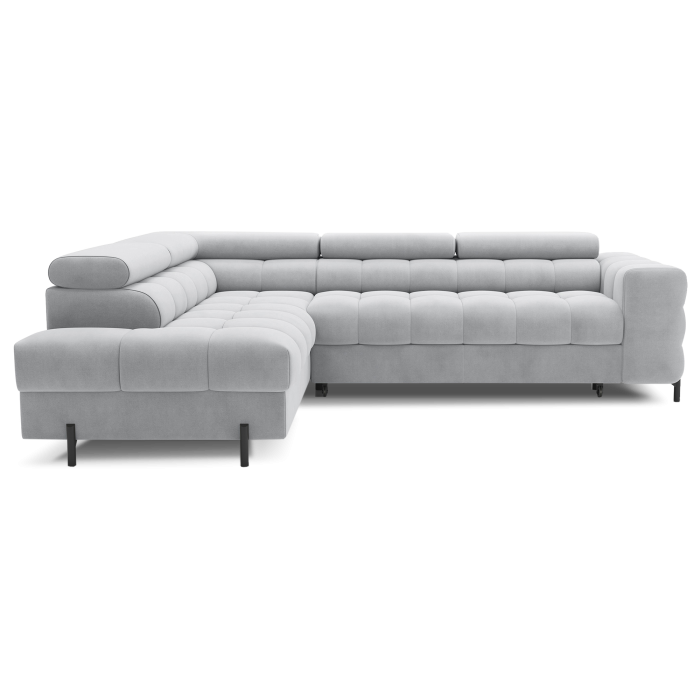 Canapé d'angle gauche FERRUM Gris clair avec coffre pieds métal 276x93x200cm 