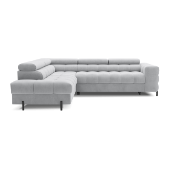 Canapé d'angle gauche FERRUM Gris clair avec coffre pieds métal 276x93x200cm 