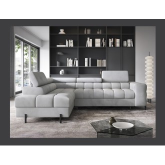 Canapé d'angle gauche FERRUM Gris clair avec coffre pieds métal 276x93x200cm 