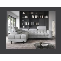 Canapé d'angle gauche FERRUM Gris clair avec coffre pieds métal 276x93x200cm 