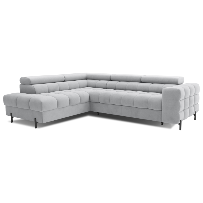 Canapé d'angle gauche FERRUM Gris clair avec coffre pieds métal 276x93x200cm 