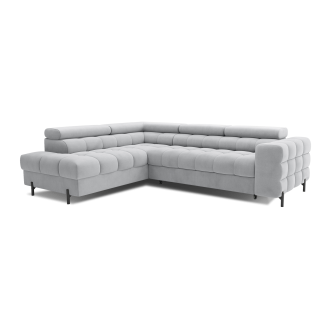 Canapé d'angle gauche FERRUM Gris clair avec coffre pieds métal 276x93x200cm 
