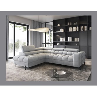 Canapé d'angle gauche FERRUM Gris clair avec coffre pieds métal 276x93x200cm 