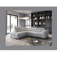 Canapé d'angle gauche FERRUM Gris clair avec coffre pieds métal 276x93x200cm 