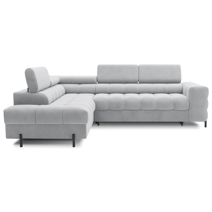 Canapé d'angle gauche FERRUM Gris clair avec coffre pieds métal 276x93x200cm 