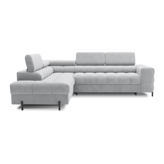 Canapé d'angle gauche FERRUM Gris clair avec coffre pieds métal 276x93x200cm 