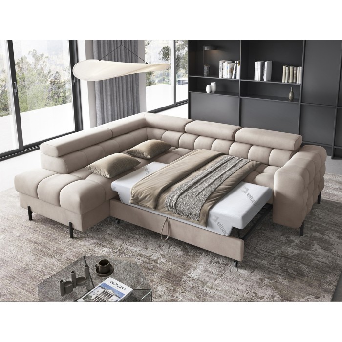 Canapé convertible Beige FERRUM 5 places angle gauche salon familial 276x93x200cm 