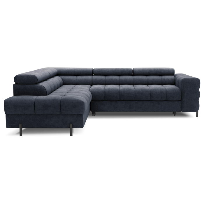 Canapé d'angle gauche convertible Bleu foncé 5 places FERRUM grand format 276x93x200cm 