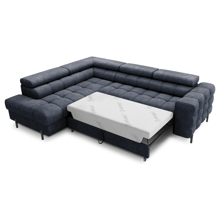 Canapé d'angle gauche convertible Bleu foncé 5 places FERRUM grand format 276x93x200cm 