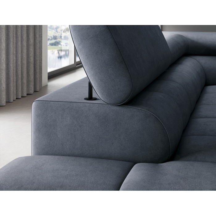 Canapé d'angle gauche convertible Bleu foncé 5 places FERRUM grand format 276x93x200cm 