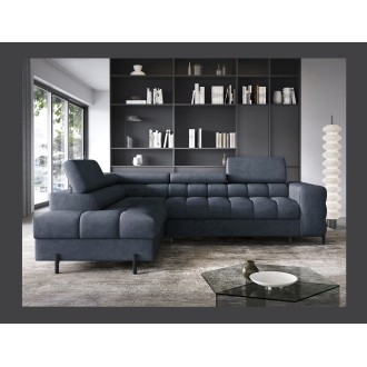 Canapé d'angle gauche convertible Bleu foncé 5 places FERRUM grand format 276x93x200cm 