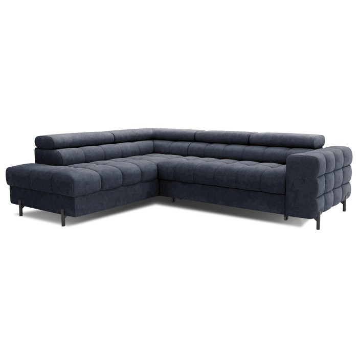 Canapé d'angle gauche convertible Bleu foncé 5 places FERRUM grand format 276x93x200cm 