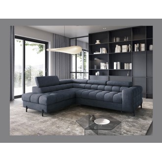 Canapé d'angle gauche convertible Bleu foncé 5 places FERRUM grand format 276x93x200cm 