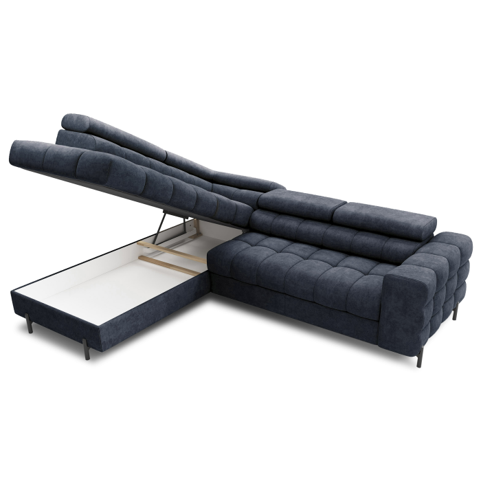 Canapé d'angle gauche convertible Bleu foncé 5 places FERRUM grand format 276x93x200cm 