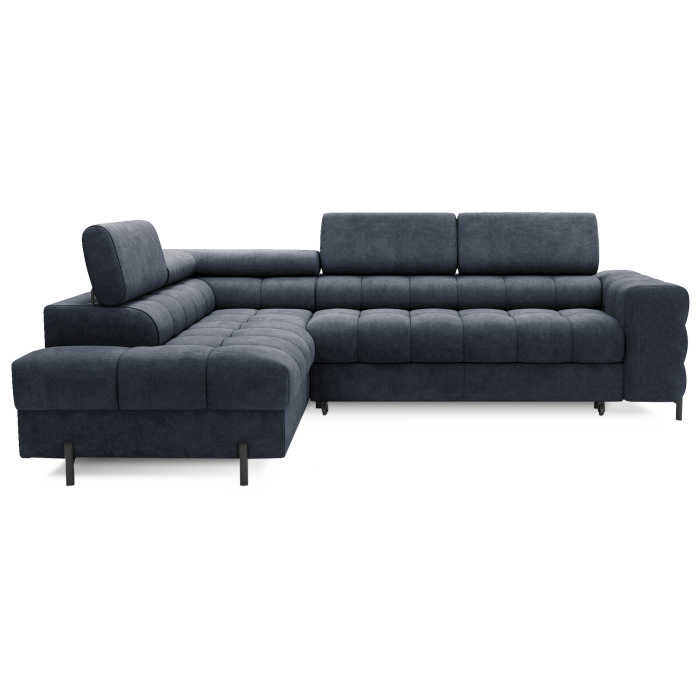 Canapé d'angle gauche convertible Bleu foncé 5 places FERRUM grand format 276x93x200cm 