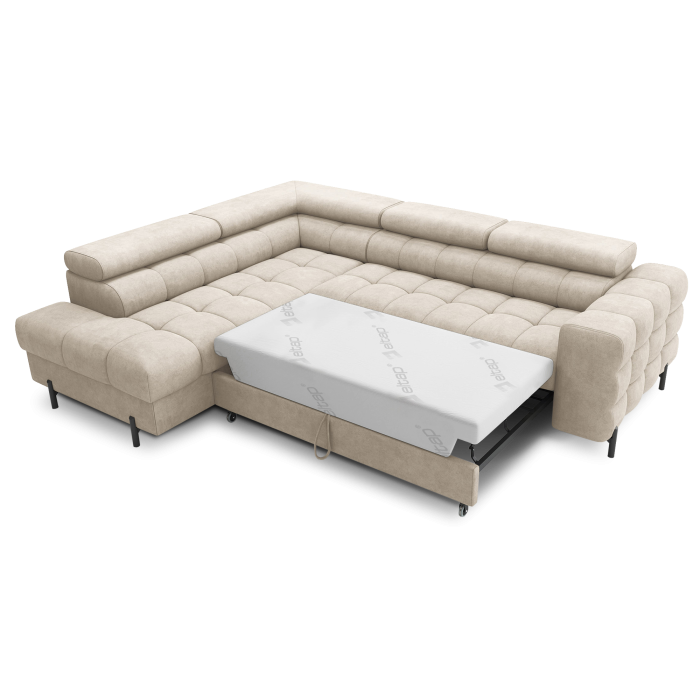 Canapé FERRUM Beige convertible 5 places angle gauche rangement intégré 276x93x200cm 