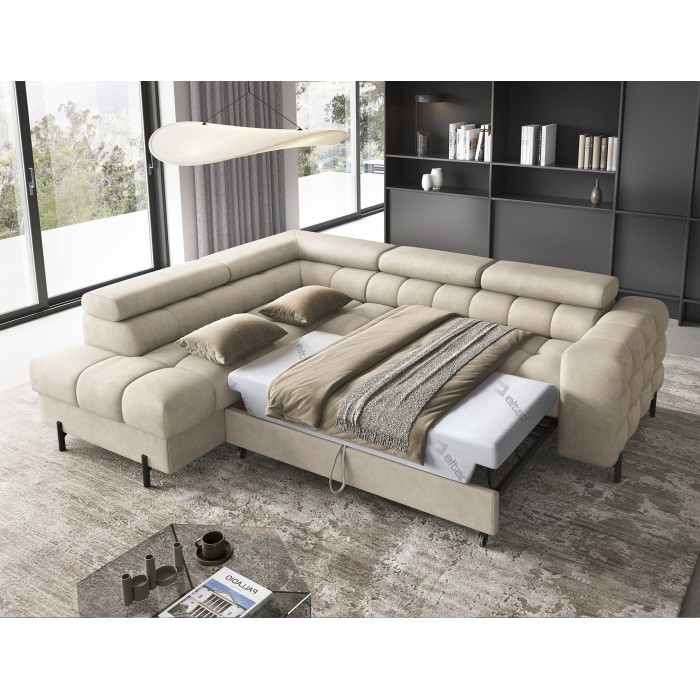 Canapé FERRUM Beige convertible 5 places angle gauche rangement intégré 276x93x200cm 