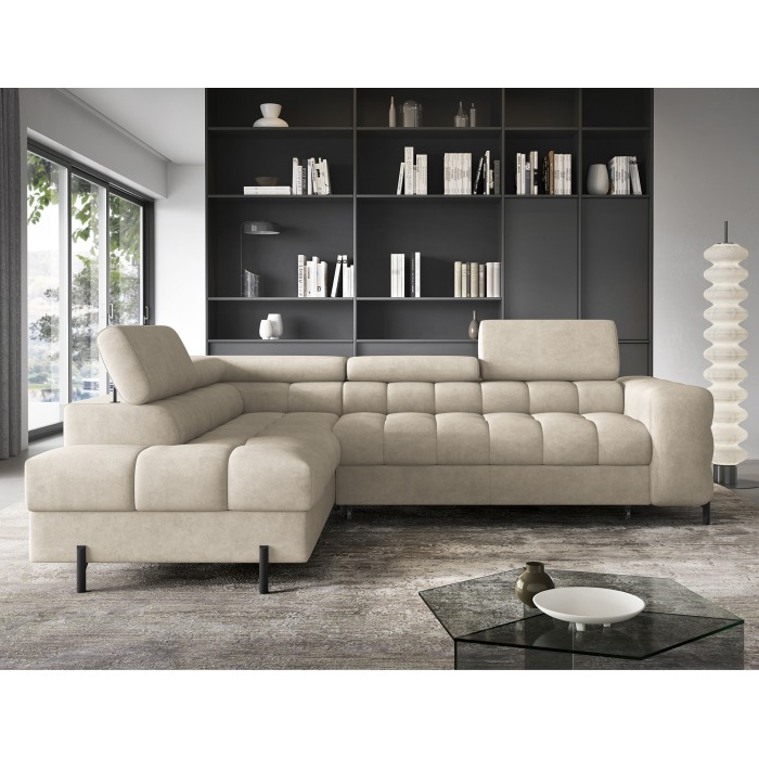 Canapé FERRUM Beige convertible 5 places angle gauche rangement intégré 276x93x200cm 