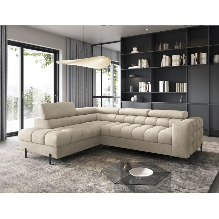 Canapé FERRUM Beige convertible 5 places angle gauche rangement intégré 276x93x200cm 