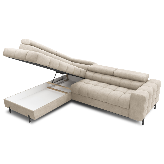 Canapé FERRUM Beige convertible 5 places angle gauche rangement intégré 276x93x200cm 