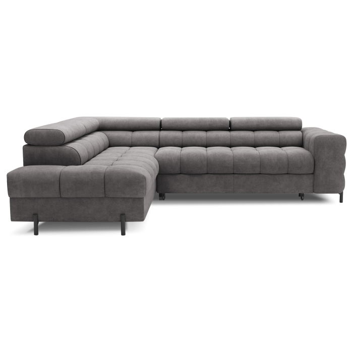 Canapé d'angle gauche FERRUM Gris avec coffre appuie-têtes réglables 276x93x200cm 