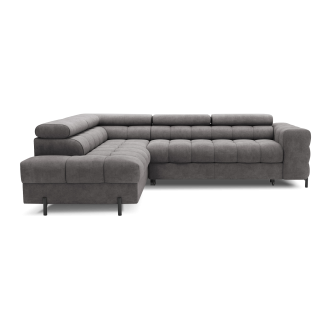 Canapé d'angle gauche FERRUM Gris avec coffre appuie-têtes réglables 276x93x200cm 