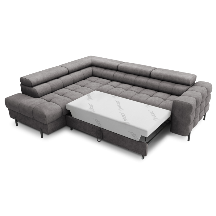 Canapé d'angle gauche FERRUM Gris avec coffre appuie-têtes réglables 276x93x200cm 