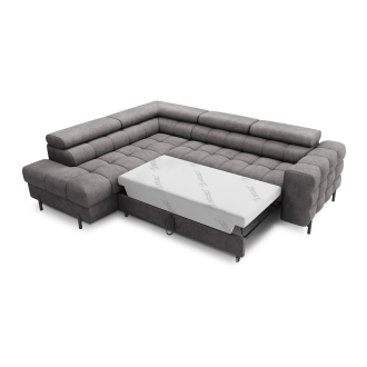 Canapé d'angle gauche FERRUM Gris avec coffre appuie-têtes réglables 276x93x200cm 