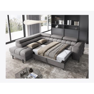 Canapé d'angle gauche FERRUM Gris avec coffre appuie-têtes réglables 276x93x200cm 