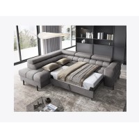 Canapé d'angle gauche FERRUM Gris avec coffre appuie-têtes réglables 276x93x200cm 