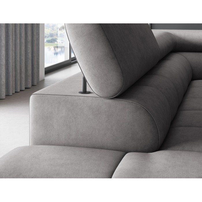 Canapé d'angle gauche FERRUM Gris avec coffre appuie-têtes réglables 276x93x200cm 