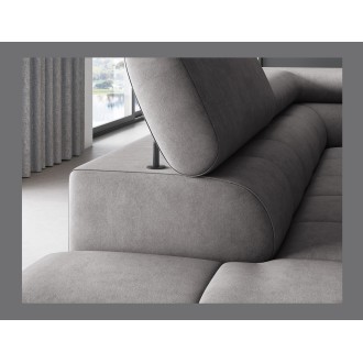 Canapé d'angle gauche FERRUM Gris avec coffre appuie-têtes réglables 276x93x200cm 