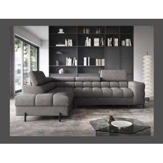 Canapé d'angle gauche FERRUM Gris avec coffre appuie-têtes réglables 276x93x200cm 