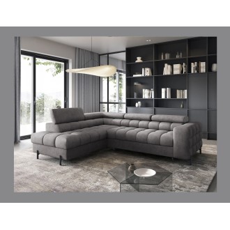 Canapé d'angle gauche FERRUM Gris avec coffre appuie-têtes réglables 276x93x200cm 