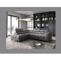 Canapé d'angle gauche FERRUM Gris avec coffre appuie-têtes réglables 276x93x200cm 