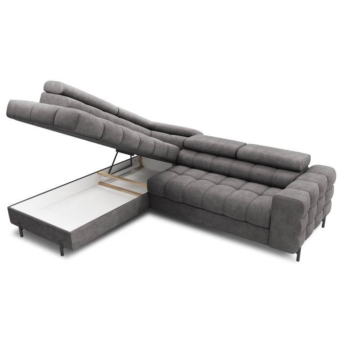 Canapé d'angle gauche FERRUM Gris avec coffre appuie-têtes réglables 276x93x200cm 