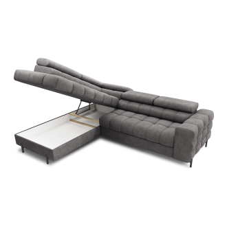 Canapé d'angle gauche FERRUM Gris avec coffre appuie-têtes réglables 276x93x200cm 