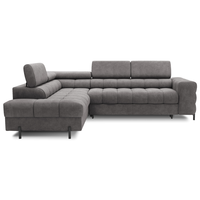 Canapé d'angle gauche FERRUM Gris avec coffre appuie-têtes réglables 276x93x200cm 