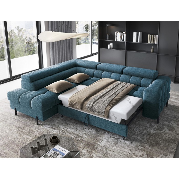 Canapé convertible Bleu foncé FERRUM 5 places angle gauche mousse HR 276x93x200cm 