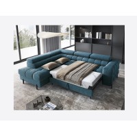 Canapé convertible Bleu foncé FERRUM 5 places angle gauche mousse HR 276x93x200cm 