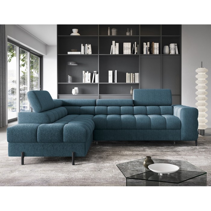 Canapé convertible Bleu foncé FERRUM 5 places angle gauche mousse HR 276x93x200cm 