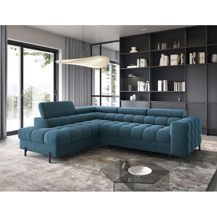 Canapé convertible Bleu foncé FERRUM 5 places angle gauche mousse HR 276x93x200cm 